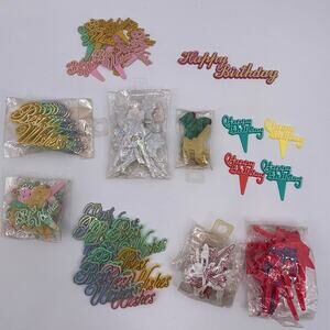 94 Vintage Cupcake Cake Toppers Happy Birthday Best Wishes Bells ABC Hat Candle